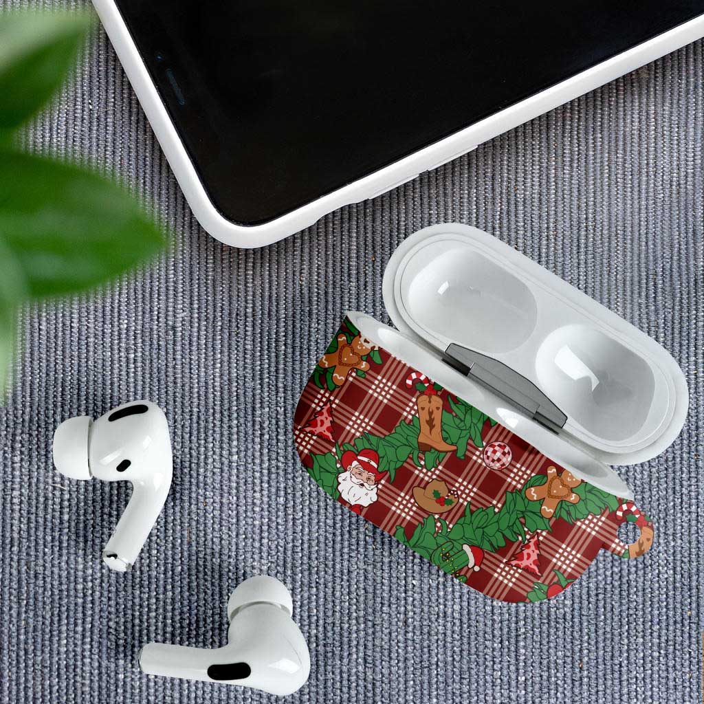 Red Palaka Hawaii Cowboy Christmas AirPods Case Paniolo Mix Maile Lei - Polynesian Pride