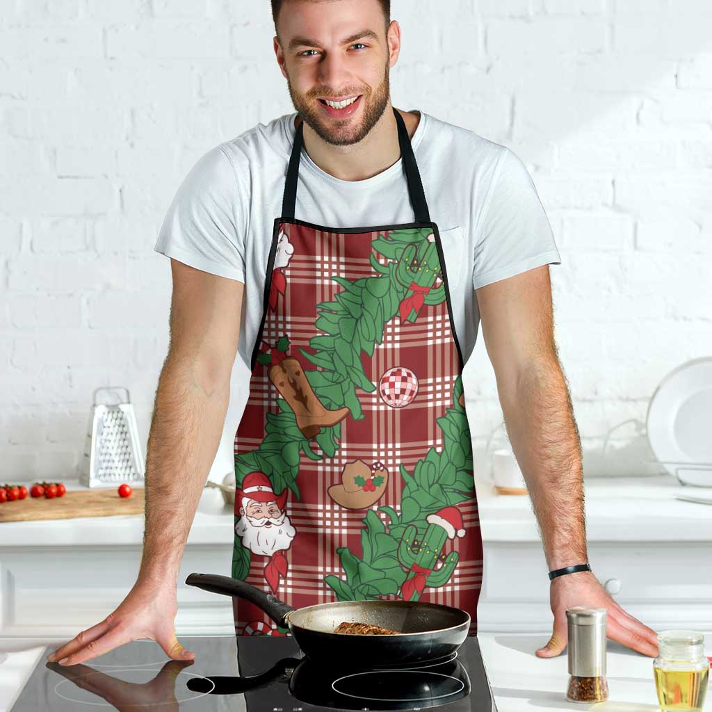 Red Palaka Hawaii Cowboy Christmas Apron Paniolo Mix Maile Lei - Polynesian Pride