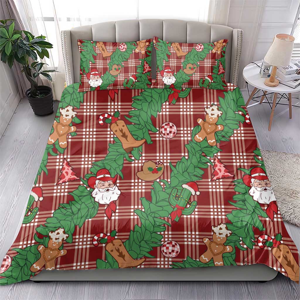 Red Palaka Hawaii Cowboy Christmas Bedding Set Paniolo Mix Maile Lei - Polynesian Pride