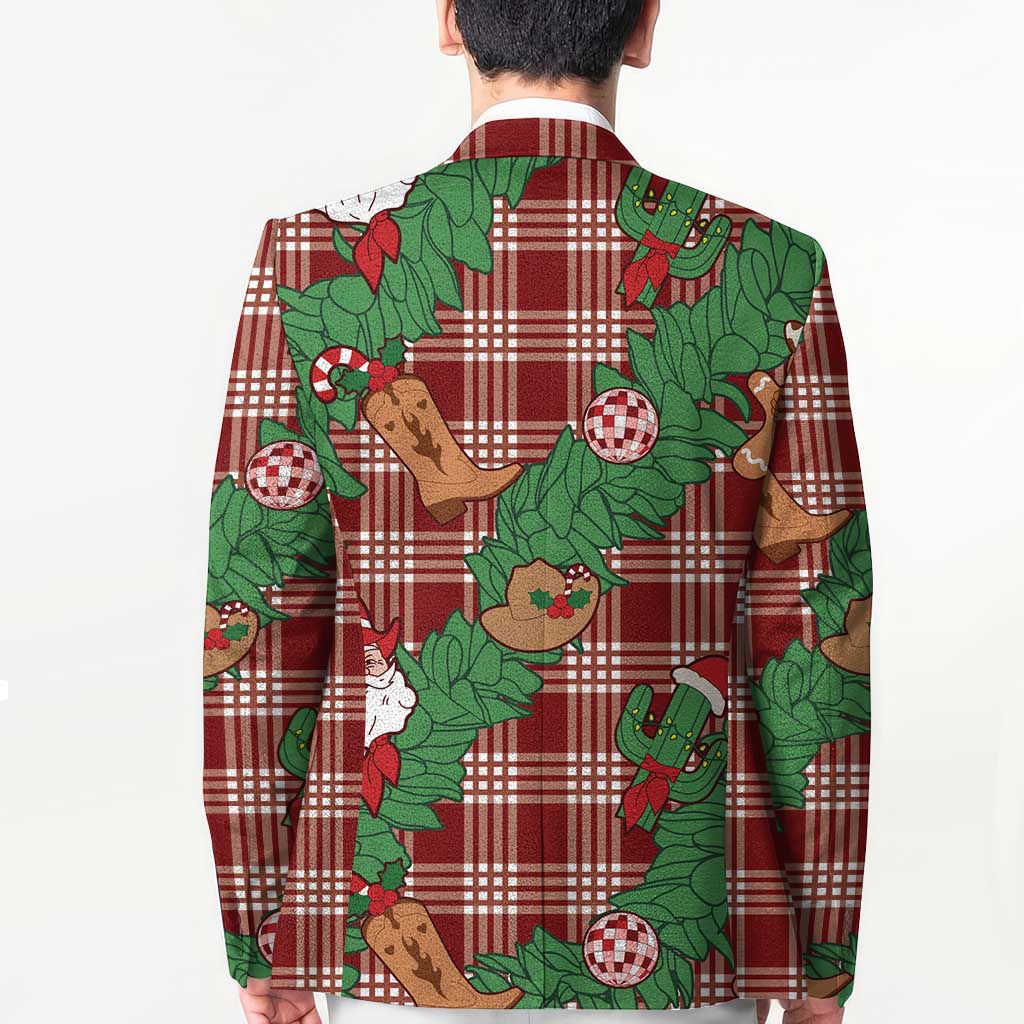 Red Palaka Hawaii Cowboy Christmas Blazer Paniolo Mix Maile Lei - Polynesian Pride