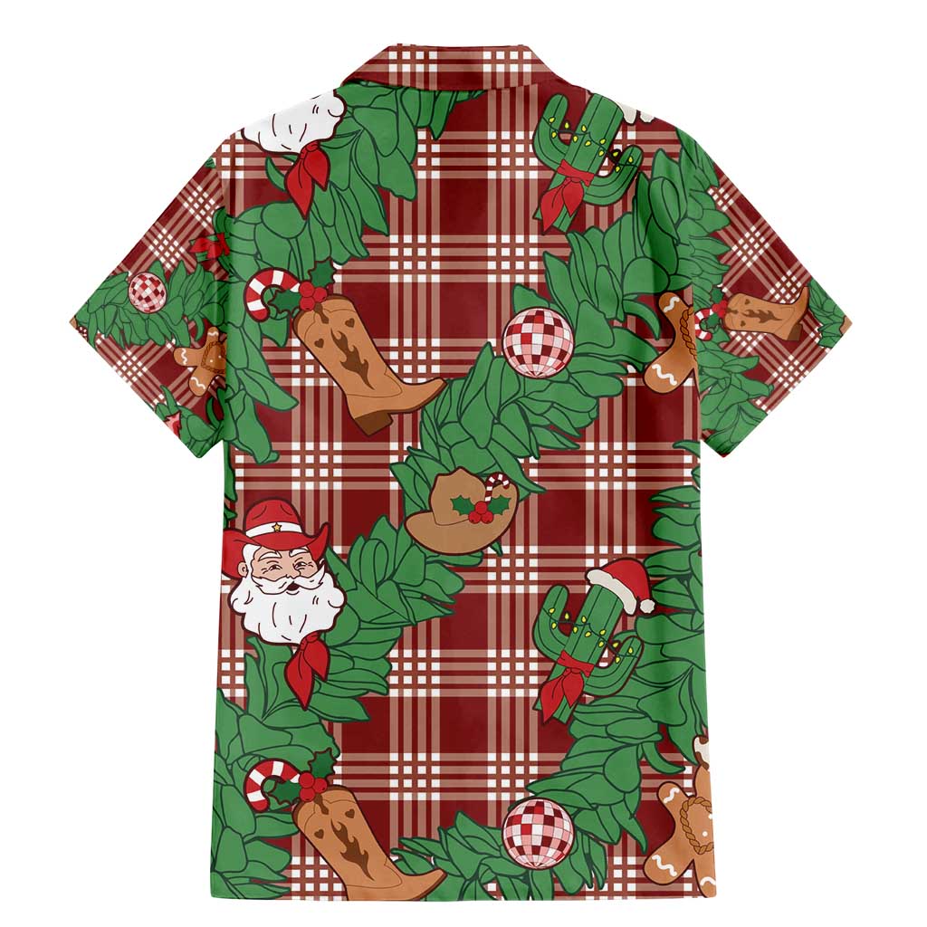 Red Palaka Hawaii Cowboy Christmas Family Matching Mermaid Dress and Hawaiian Shirt Paniolo Mix Maile Lei - Polynesian Pride