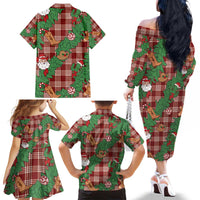 Red Palaka Hawaii Cowboy Christmas Family Matching Off The Shoulder Long Sleeve Dress and Hawaiian Shirt Paniolo Mix Maile Lei - Polynesian Pride