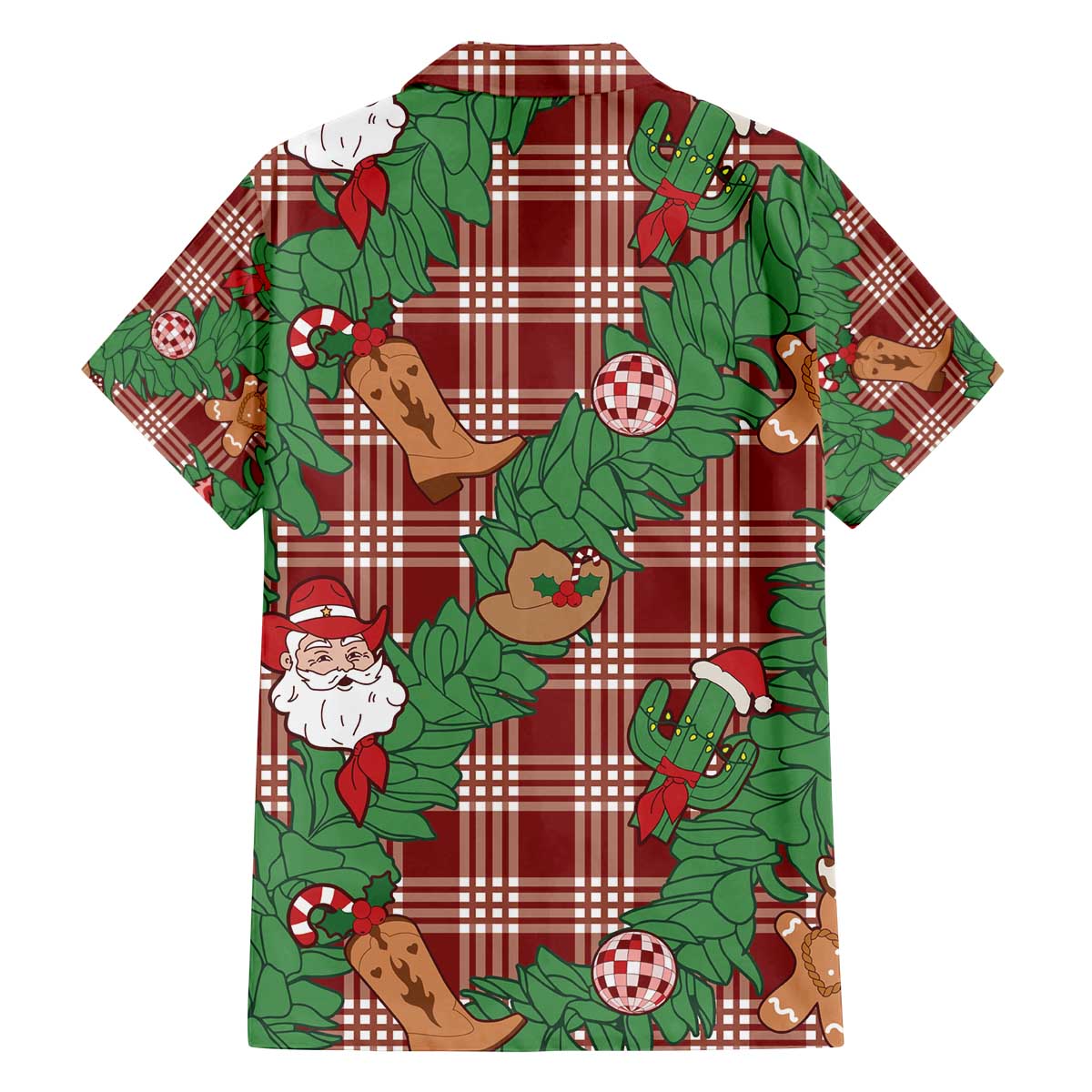 Red Palaka Hawaii Cowboy Christmas Family Matching Off The Shoulder Long Sleeve Dress and Hawaiian Shirt Paniolo Mix Maile Lei - Polynesian Pride