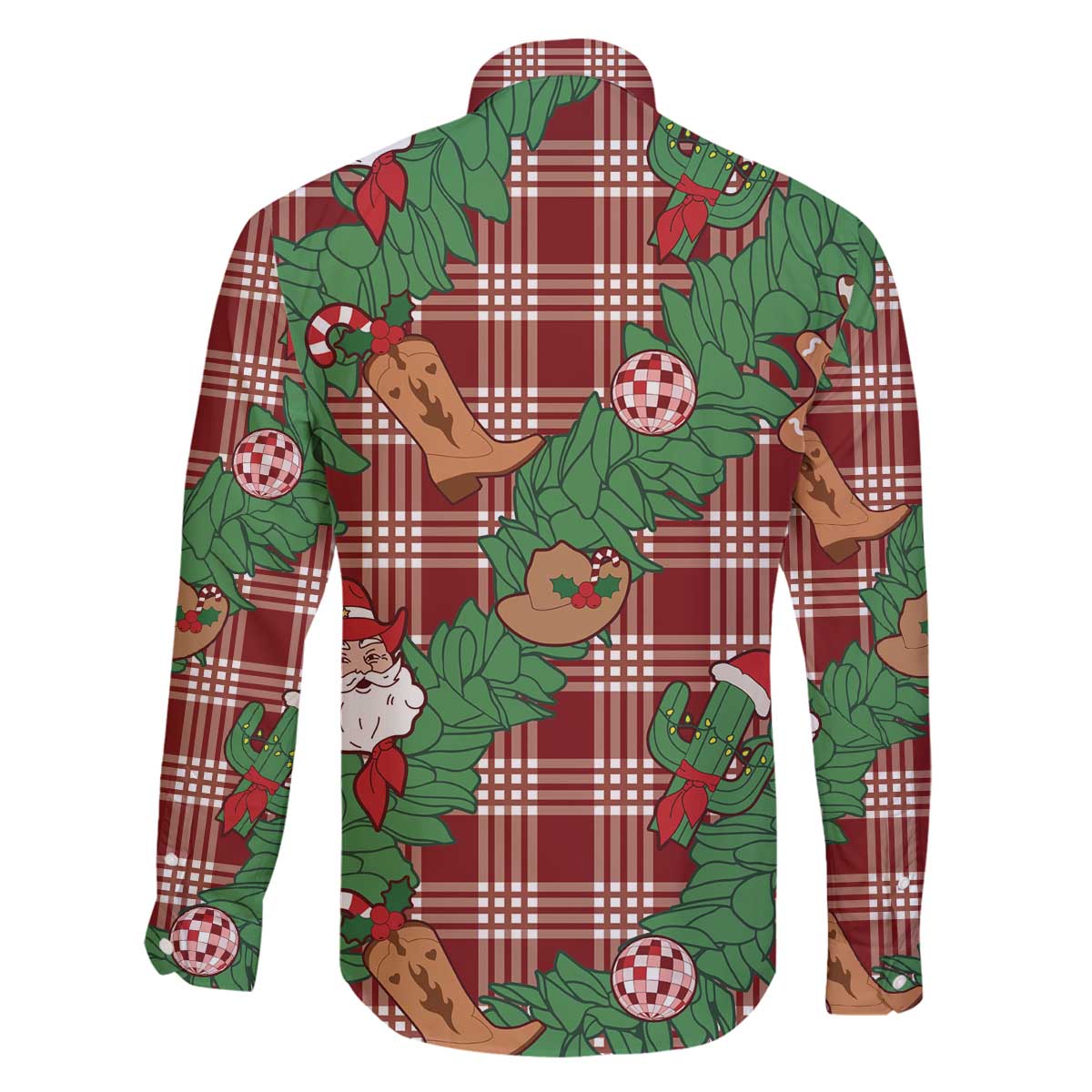 Red Palaka Hawaii Cowboy Christmas Family Matching Off The Shoulder Long Sleeve Dress and Hawaiian Shirt Paniolo Mix Maile Lei - Polynesian Pride