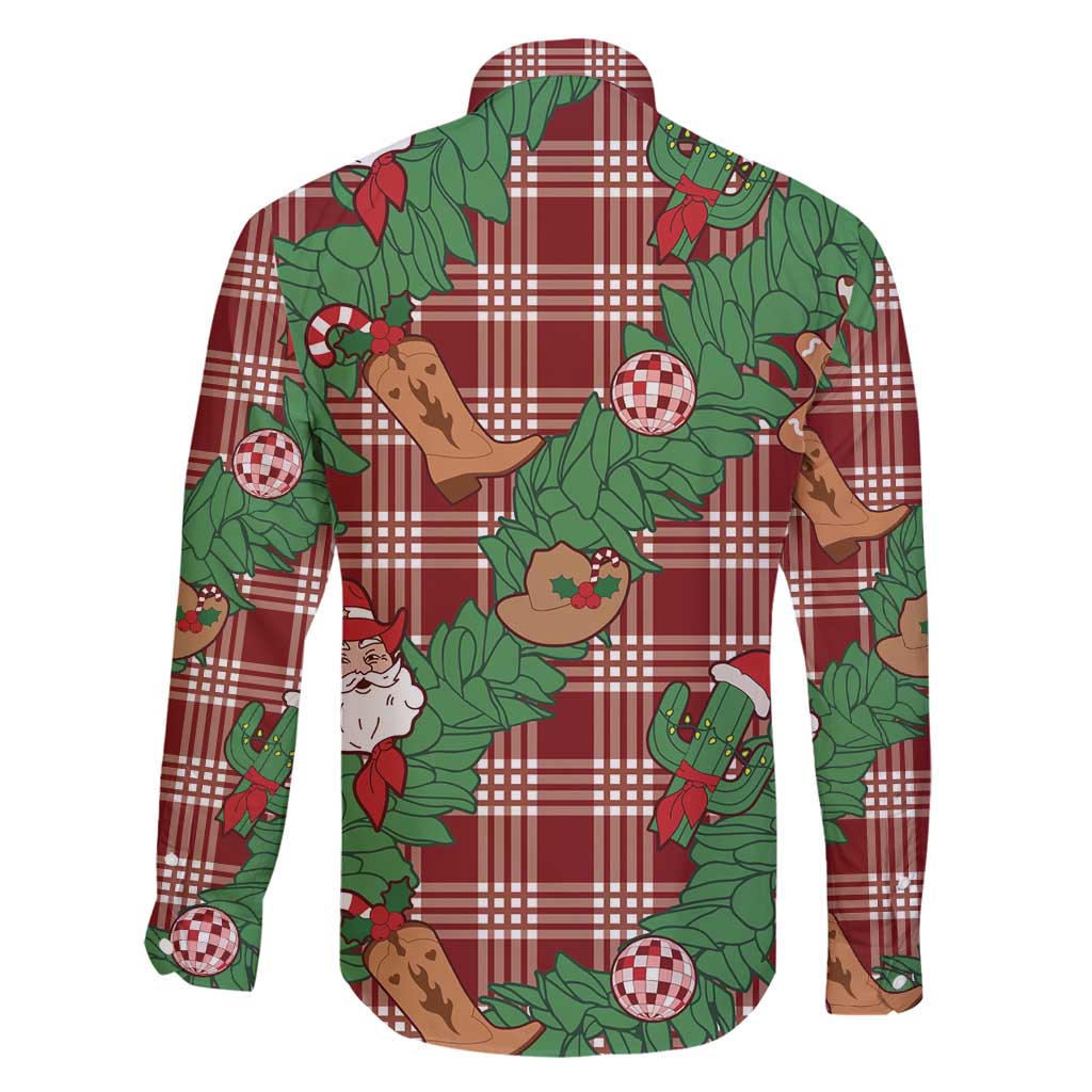 Red Palaka Hawaii Cowboy Christmas Family Matching Off Shoulder Short Dress and Hawaiian Shirt Paniolo Mix Maile Lei - Polynesian Pride