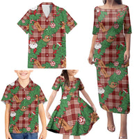 Red Palaka Hawaii Cowboy Christmas Family Matching Puletasi and Hawaiian Shirt Paniolo Mix Maile Lei - Polynesian Pride