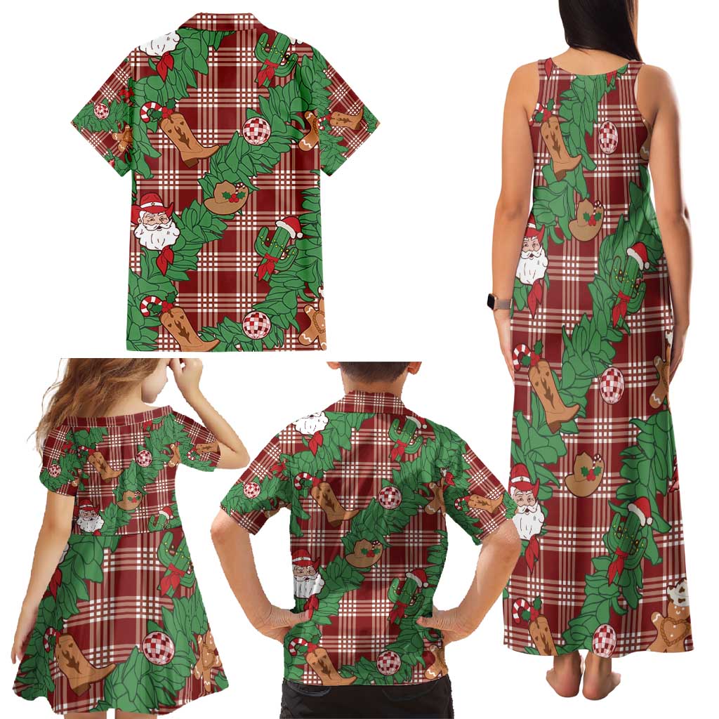 Red Palaka Hawaii Cowboy Christmas Family Matching Tank Maxi Dress and Hawaiian Shirt Paniolo Mix Maile Lei - Polynesian Pride