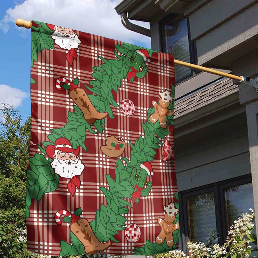 Red Palaka Hawaii Cowboy Christmas Garden Flag Paniolo Mix Maile Lei - Polynesian Pride