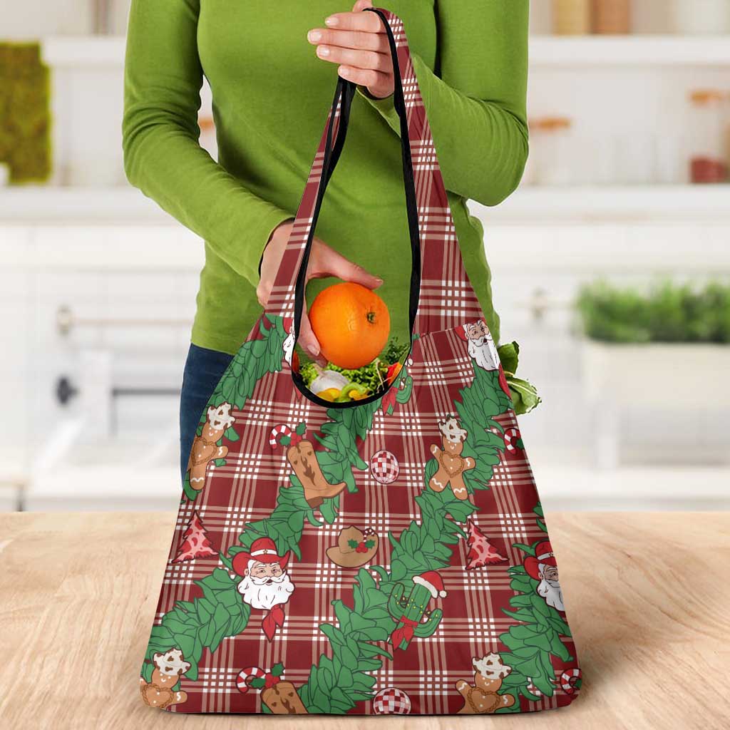 Red Palaka Hawaii Cowboy Christmas Grocery Bag Paniolo Mix Maile Lei - Polynesian Pride