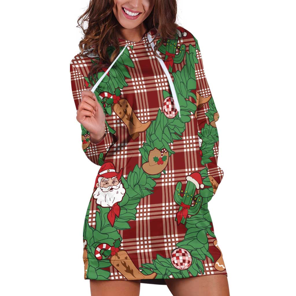 Red Palaka Hawaii Cowboy Christmas Hoodie Dress Paniolo Mix Maile Lei