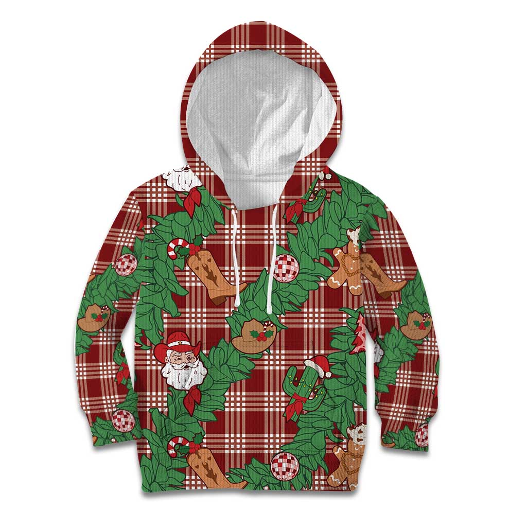 Red Palaka Hawaii Cowboy Christmas Kid Hoodie Paniolo Mix Maile Lei - Polynesian Pride