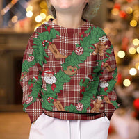 Red Palaka Hawaii Cowboy Christmas Kid Ugly Christmas Sweater Paniolo Mix Maile Lei - Polynesian Pride