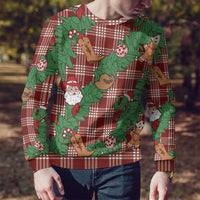 Red Palaka Hawaii Cowboy Christmas Ugly Christmas Sweater Paniolo Mix Maile Lei - Polynesian Pride