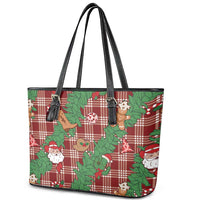 Red Palaka Hawaii Cowboy Christmas Leather Tote Bag Paniolo Mix Maile Lei - Polynesian Pride