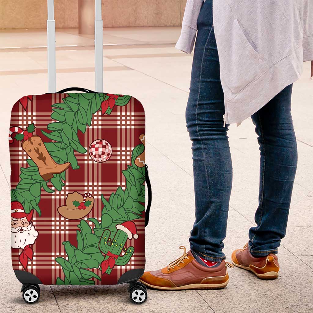 Red Palaka Hawaii Cowboy Christmas Luggage Cover Paniolo Mix Maile Lei - Polynesian Pride