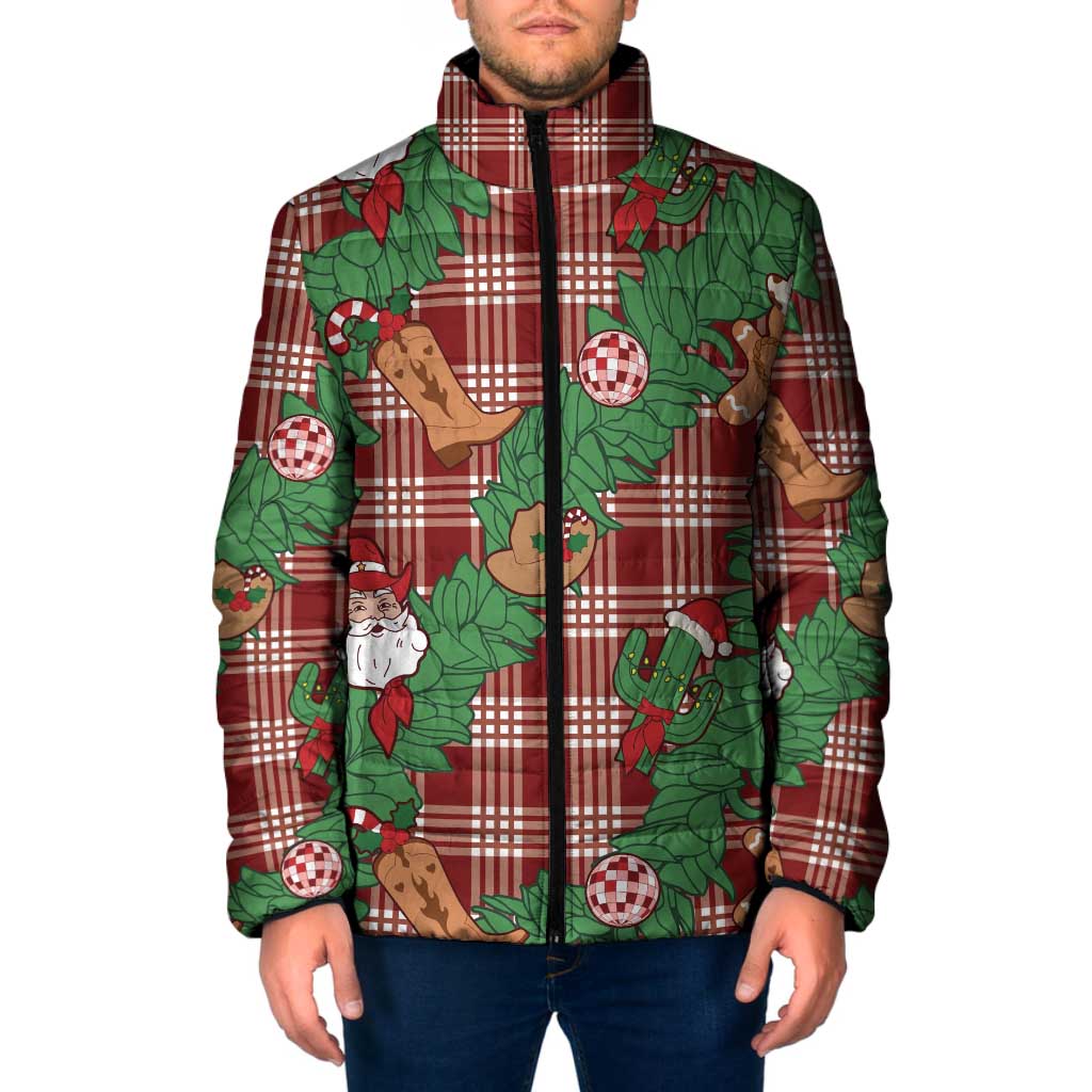Red Palaka Hawaii Cowboy Christmas Padded Jacket Paniolo Mix Maile Lei - Polynesian Pride