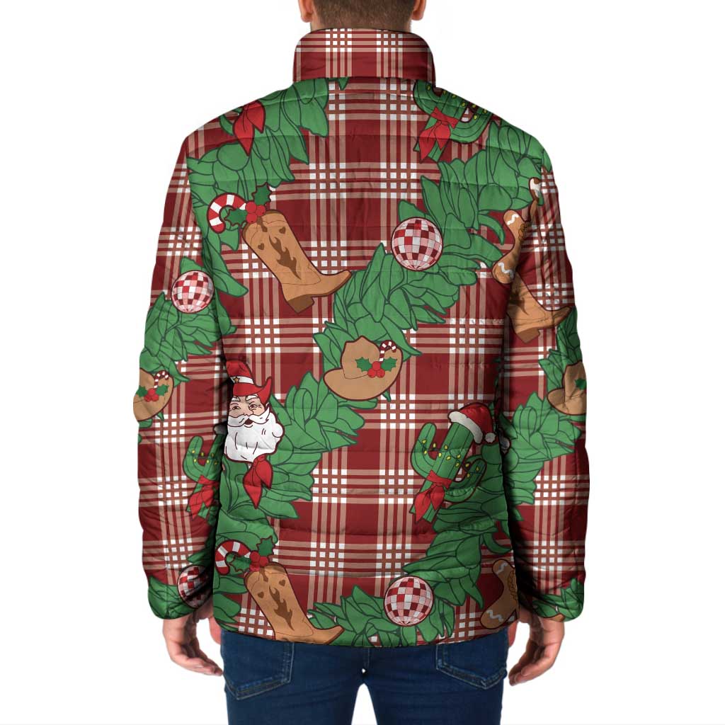 Red Palaka Hawaii Cowboy Christmas Padded Jacket Paniolo Mix Maile Lei - Polynesian Pride