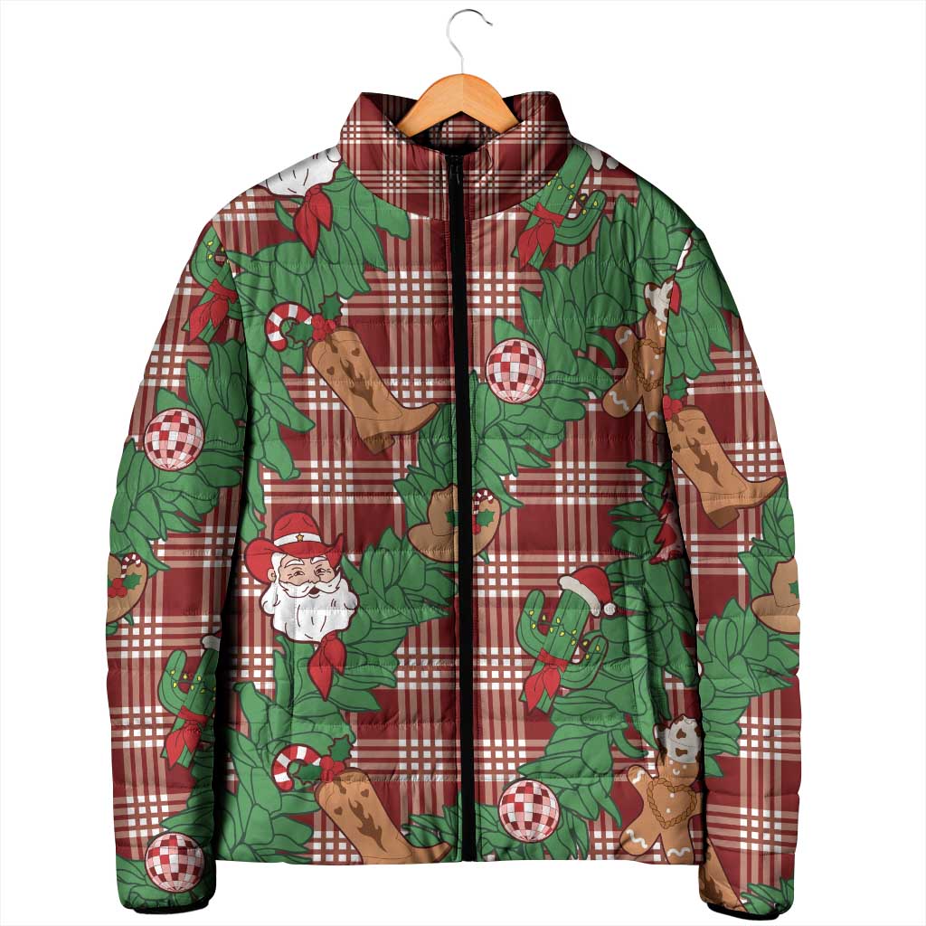 Red Palaka Hawaii Cowboy Christmas Padded Jacket Paniolo Mix Maile Lei - Polynesian Pride