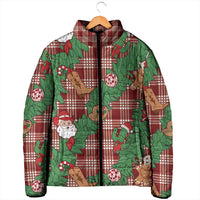 Red Palaka Hawaii Cowboy Christmas Padded Jacket Paniolo Mix Maile Lei - Polynesian Pride