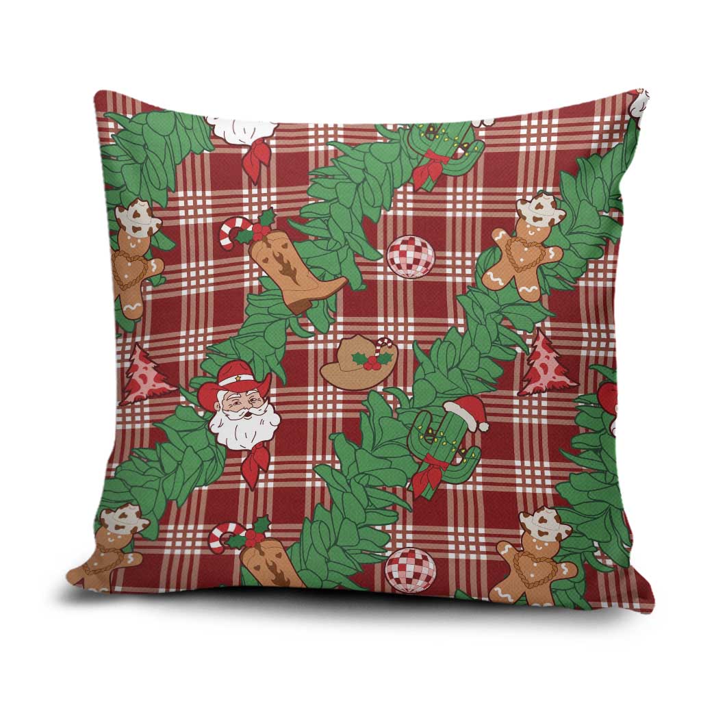 Red Palaka Hawaii Cowboy Christmas Pillow Cover Paniolo Mix Maile Lei - Polynesian Pride