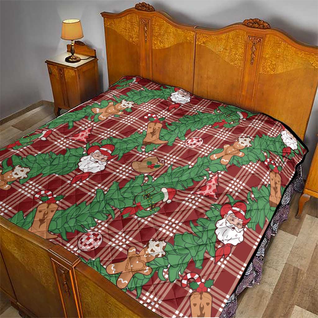 Red Palaka Hawaii Cowboy Christmas Quilt Paniolo Mix Maile Lei - Polynesian Pride