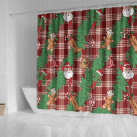 Red Palaka Hawaii Cowboy Christmas Shower Curtain Paniolo Mix Maile Lei - Polynesian Pride