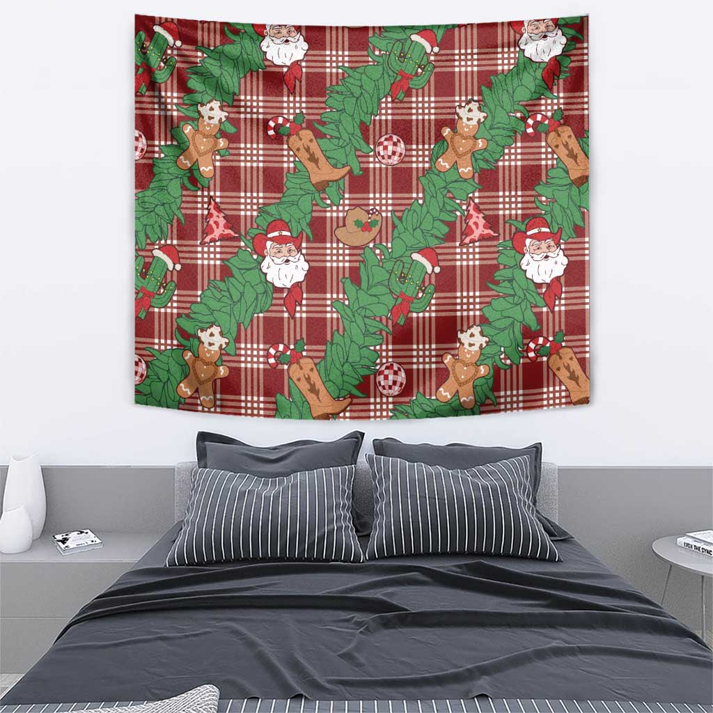 Red Palaka Hawaii Cowboy Christmas Tapestry Paniolo Mix Maile Lei - Polynesian Pride