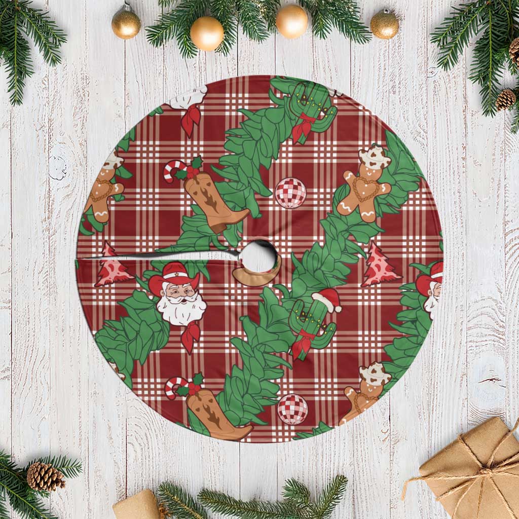 Red Palaka Hawaii Cowboy Christmas Tree Skirt Paniolo Mix Maile Lei - Polynesian Pride
