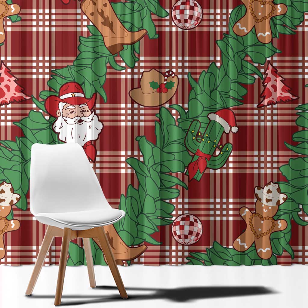 Red Palaka Hawaii Cowboy Christmas Window Curtain Paniolo Mix Maile Lei - Polynesian Pride