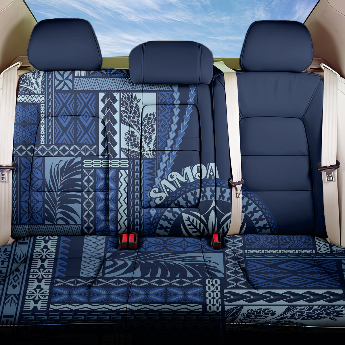 Samoa Siapo Motif Back Car Seat Cover Classic Style - Bue Ver LT7 One Size Blue - Polynesian Pride