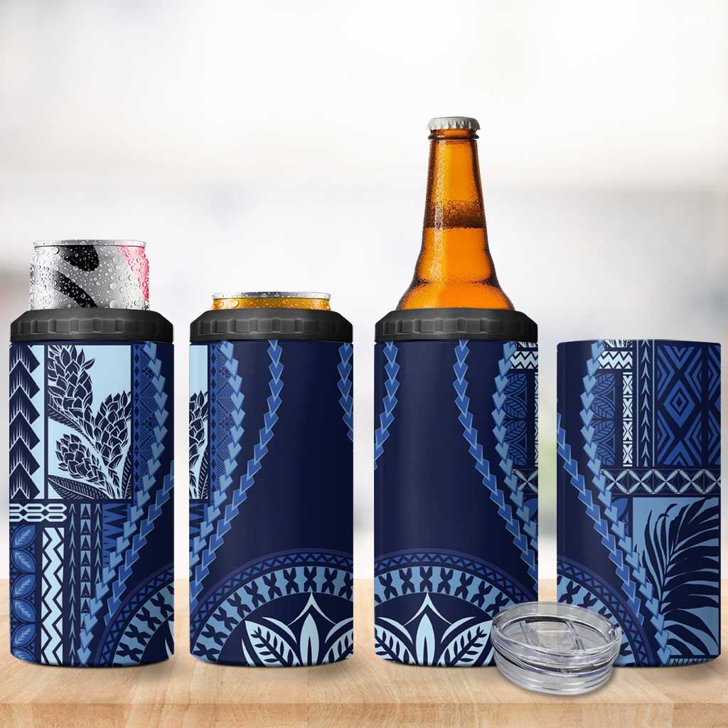 Samoa Siapo Motif 4 in 1 Can Cooler Tumbler Classic Style - Blue Ver