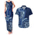 Samoa Siapo Motif Couples Matching Tank Maxi Dress and Hawaiian Shirt Classic Style - Bue Ver LT7 Blue - Polynesian Pride
