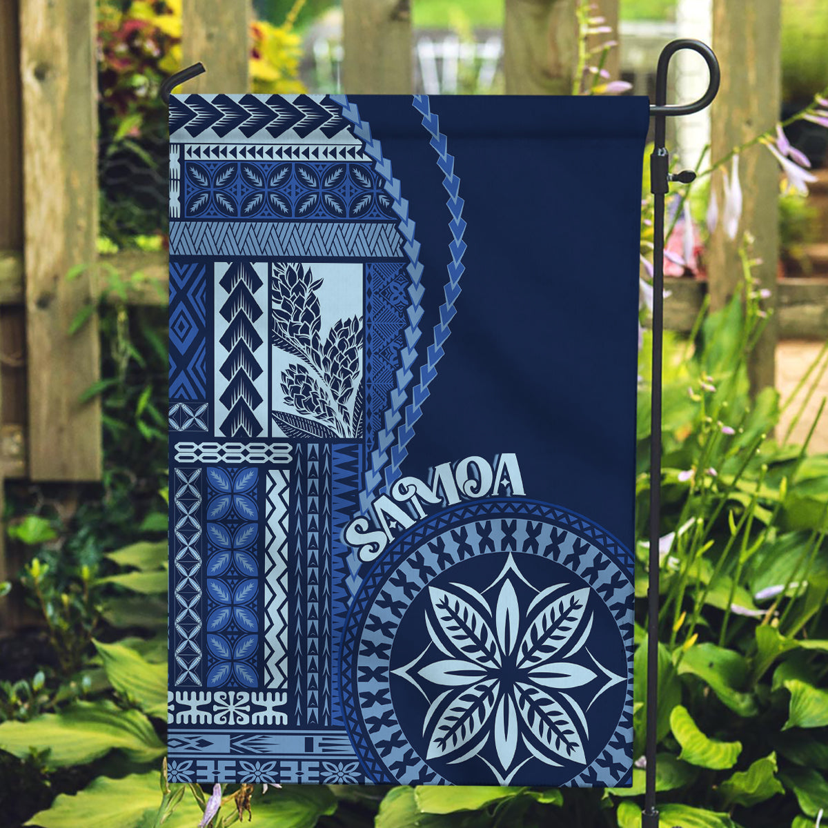 Samoa Siapo Motif Garden Flag Classic Style - Bue Ver LT7 Garden Flag Blue - Polynesian Pride