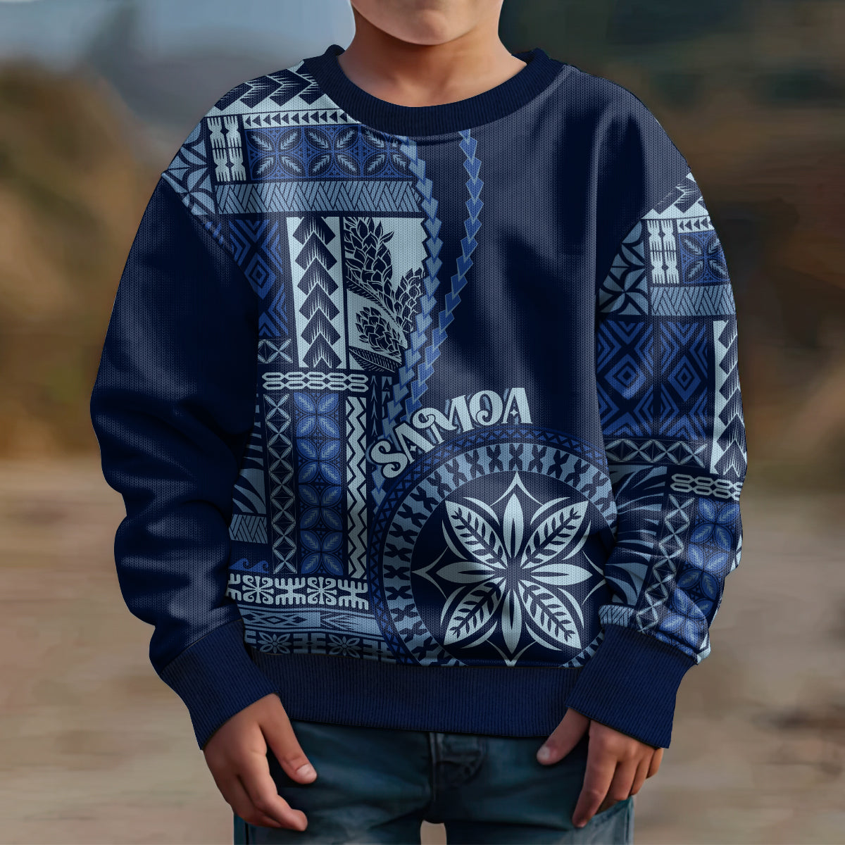 Samoa Siapo Motif Kid Ugly Christmas Sweater Classic Style - Bue Ver LT7 - Polynesian Pride