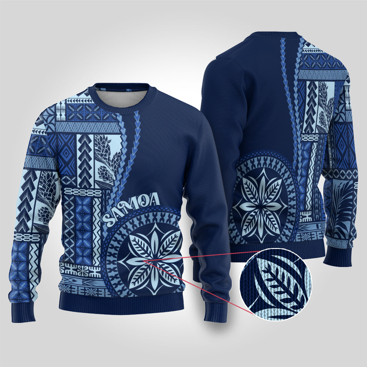Samoa Siapo Motif Ugly Christmas Sweater Classic Style - Bue Ver LT7 Blue - Polynesian Pride