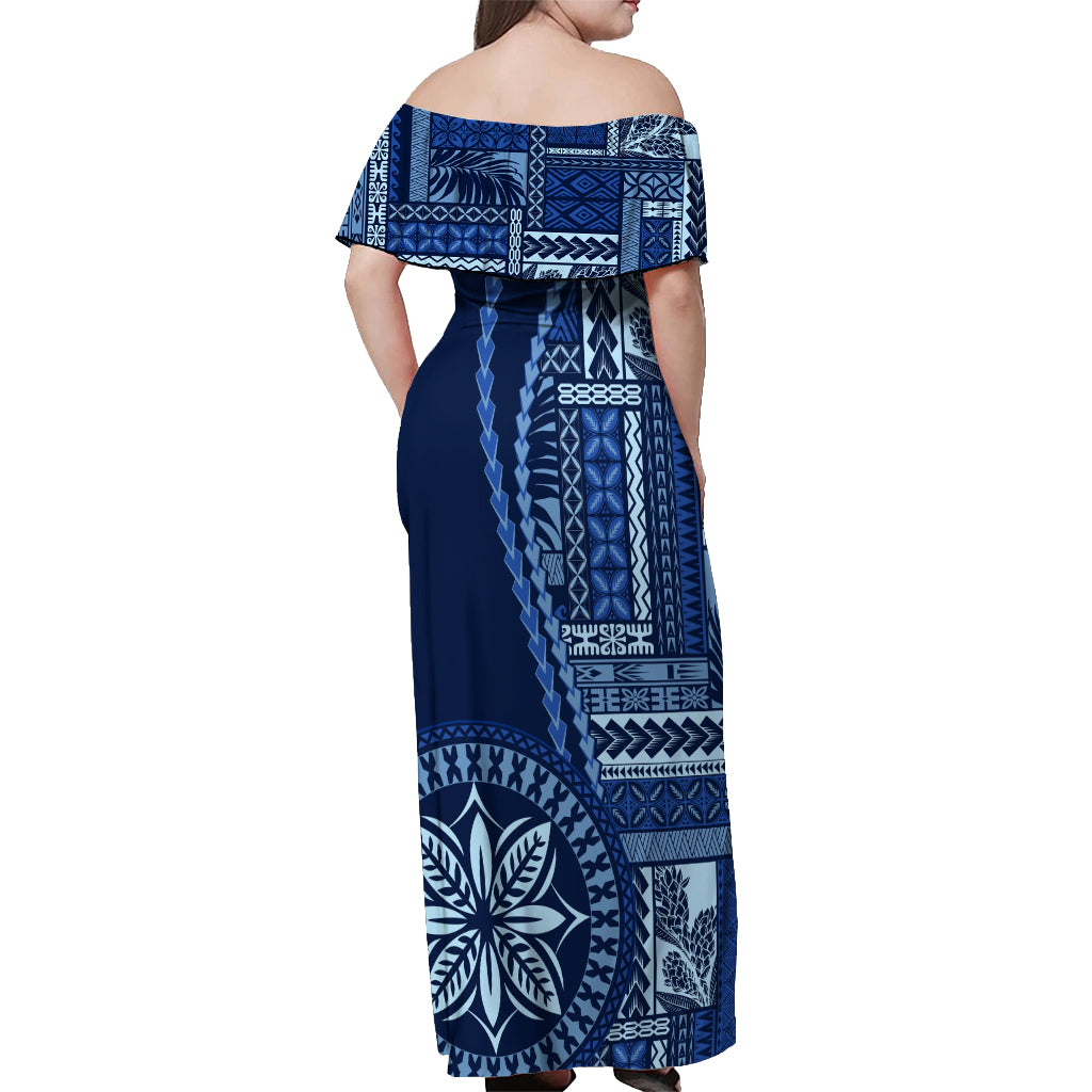 Samoa Siapo Motif Off Shoulder Maxi Dress Classic Style - Bue Ver LT7 - Polynesian Pride