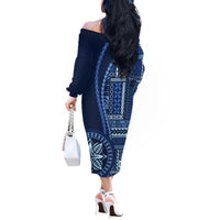 Samoa Siapo Motif Off The Shoulder Long Sleeve Dress Classic Style - Bue Ver LT7 - Polynesian Pride