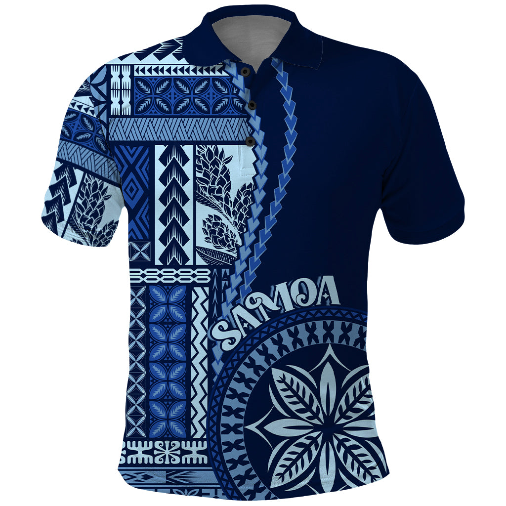 Samoa Siapo Motif Polo Shirt - Classic Style Blue Ver LT7 Blue - Polynesian Pride
