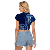 Samoa Siapo Motif Raglan Cropped T Shirt Classic Style - Bue Ver LT7 - Polynesian Pride