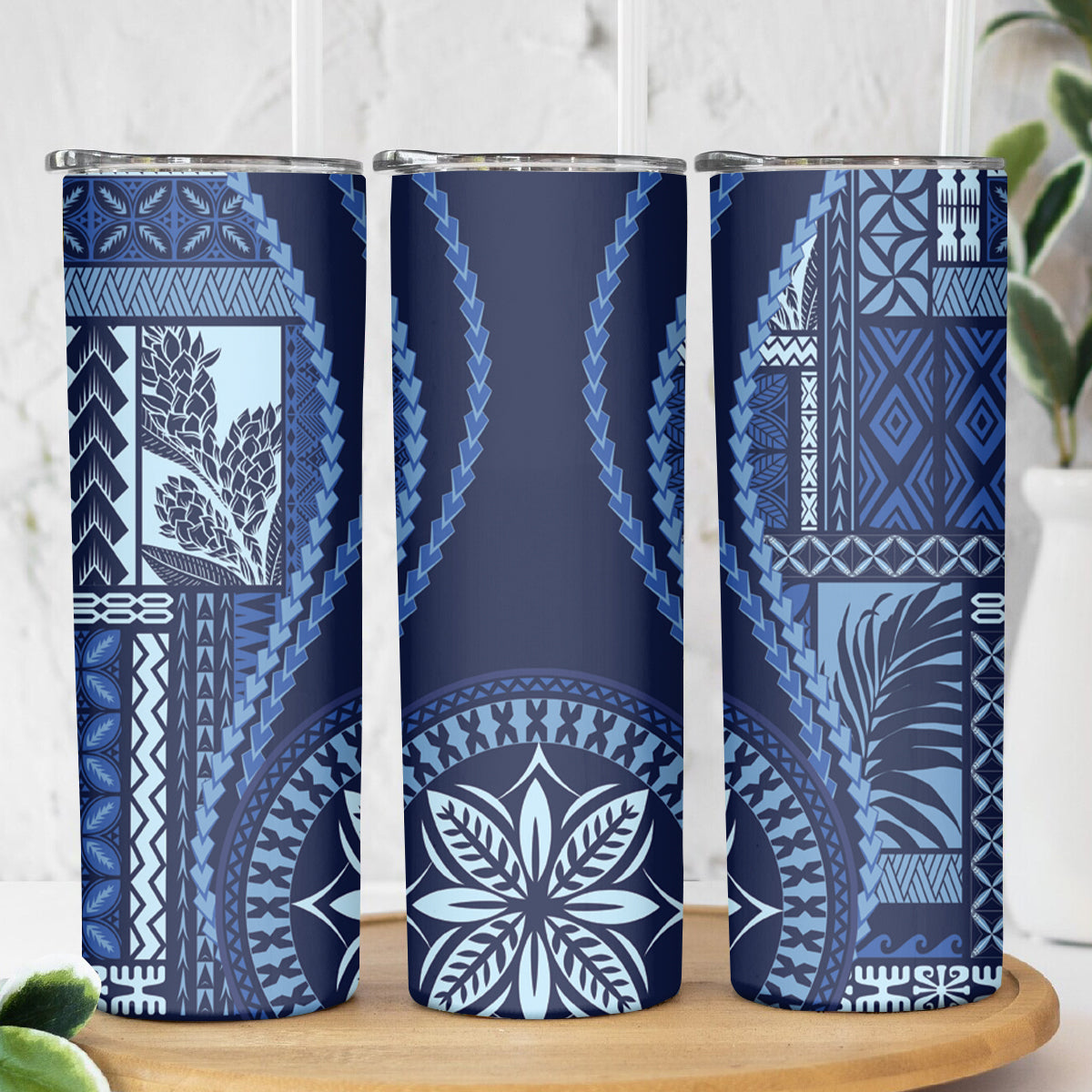 Samoa Siapo Motif Skinny Tumbler Classic Style - Blue Ver