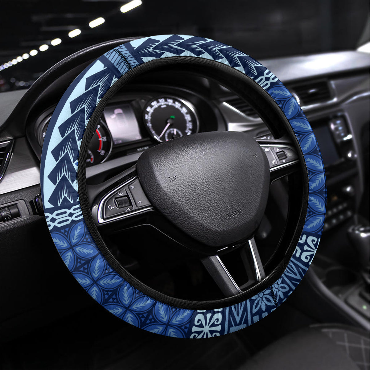 Samoa Siapo Motif Steering Wheel Cover Classic Style - Bue Ver LT7 Universal Fit Blue - Polynesian Pride