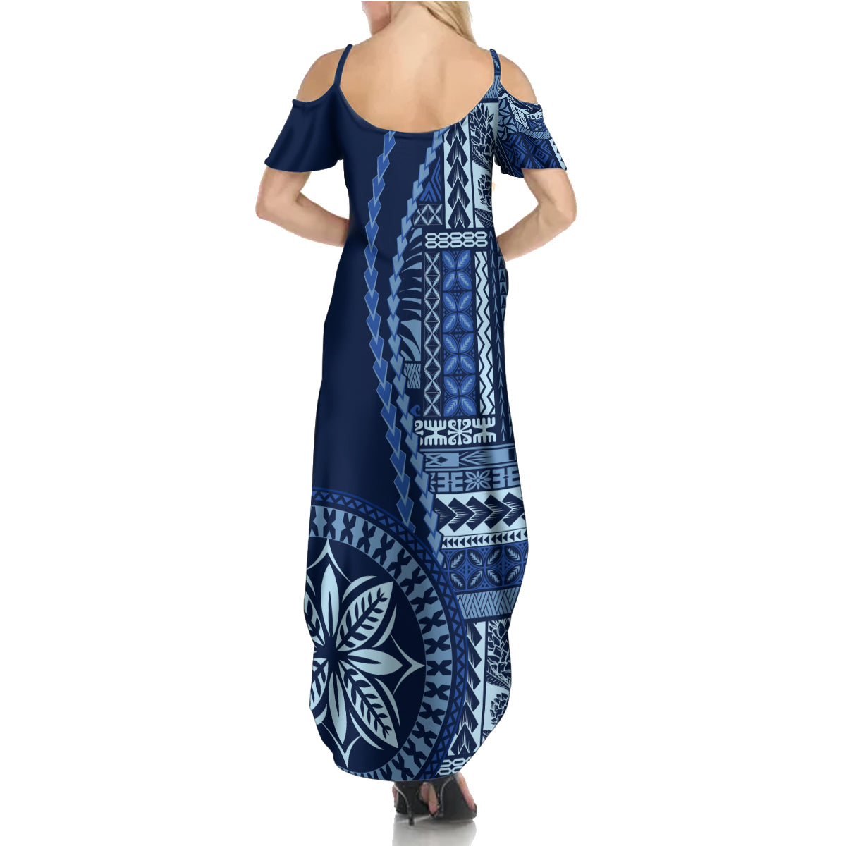 Samoa Siapo Motif Summer Maxi Dress Classic Style - Bue Ver LT7 - Polynesian Pride