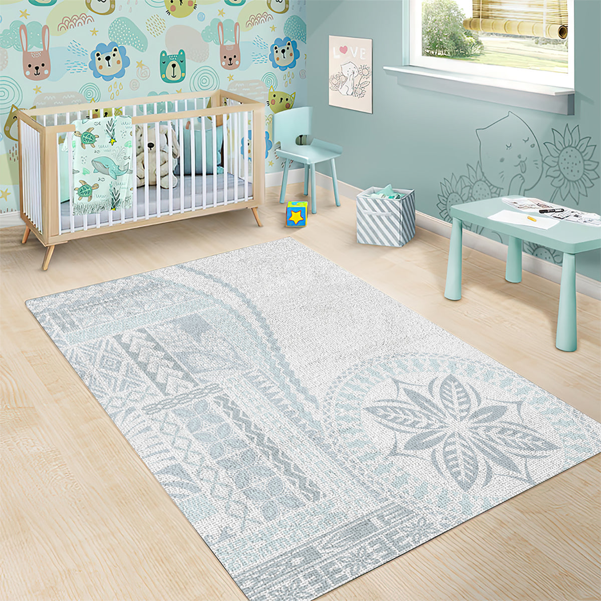 Samoa White Sunday Area Rug Classic Siapo Style LT7 - Polynesian Pride