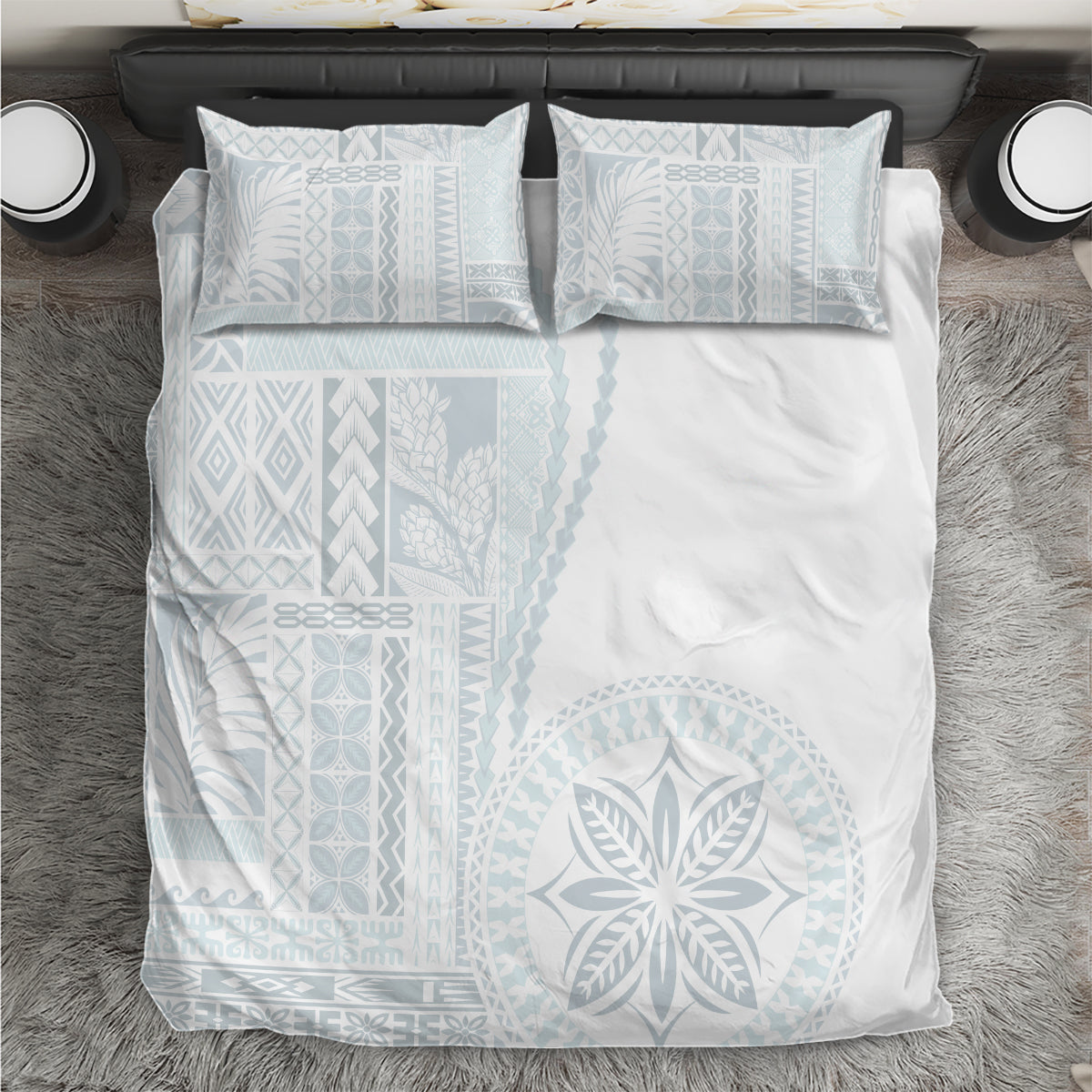 Samoa White Sunday Bedding Set Classic Siapo Style LT7 White - Polynesian Pride