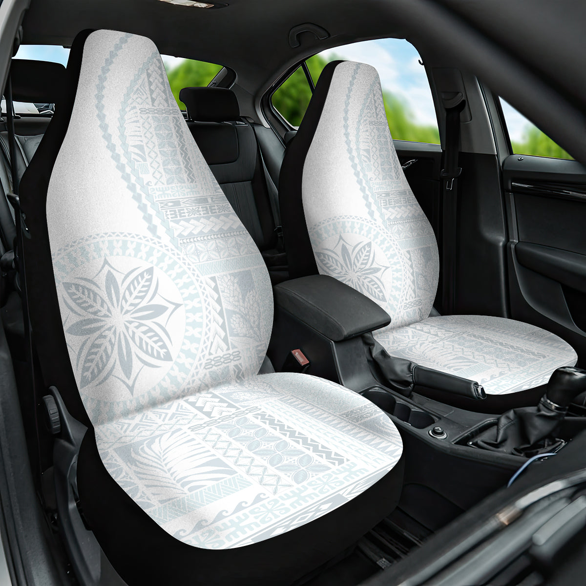 Samoa White Sunday Car Seat Cover Classic Siapo Style LT7 One Size White - Polynesian Pride