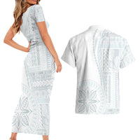 Samoa White Sunday Couples Matching Short Sleeve Bodycon Dress and Hawaiian Shirt Classic Siapo Style LT7 - Polynesian Pride