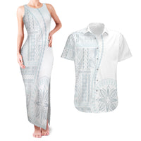 Samoa White Sunday Couples Matching Tank Maxi Dress and Hawaiian Shirt Classic Siapo Style LT7 White - Polynesian Pride