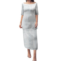 Samoa White Sunday Family Matching Puletasi Dress and Hawaiian Shirt Classic Siapo Style LT7 Mom's Dress White - Polynesian Pride