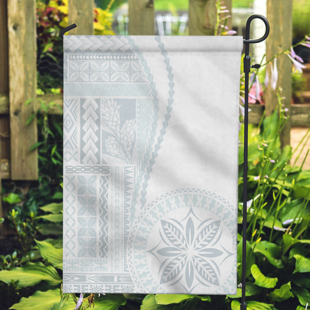 Samoa White Sunday Garden Flag Classic Siapo Style LT7 Garden Flag White - Polynesian Pride