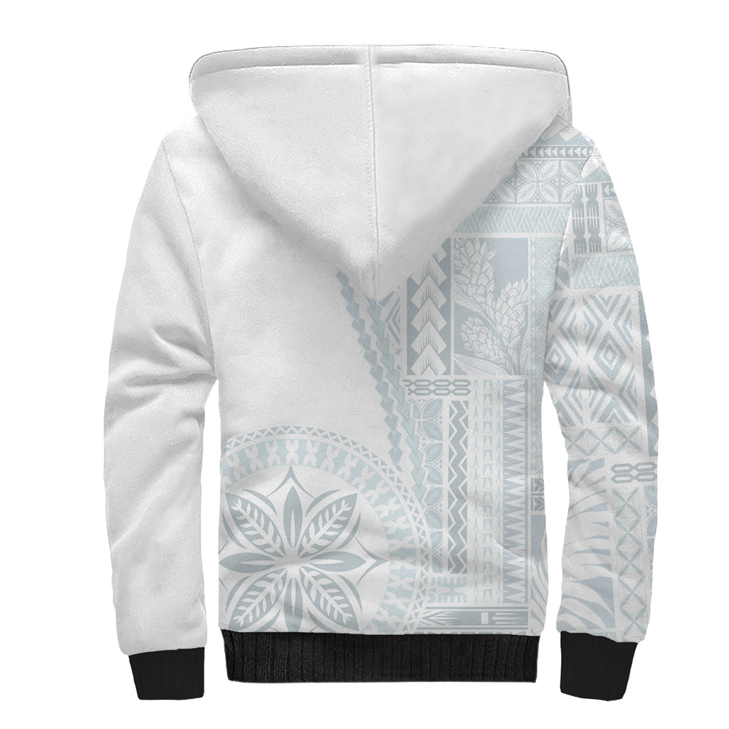 Samoa White Sunday Sherpa Hoodie Classic Siapo Style LT7 - Polynesian Pride